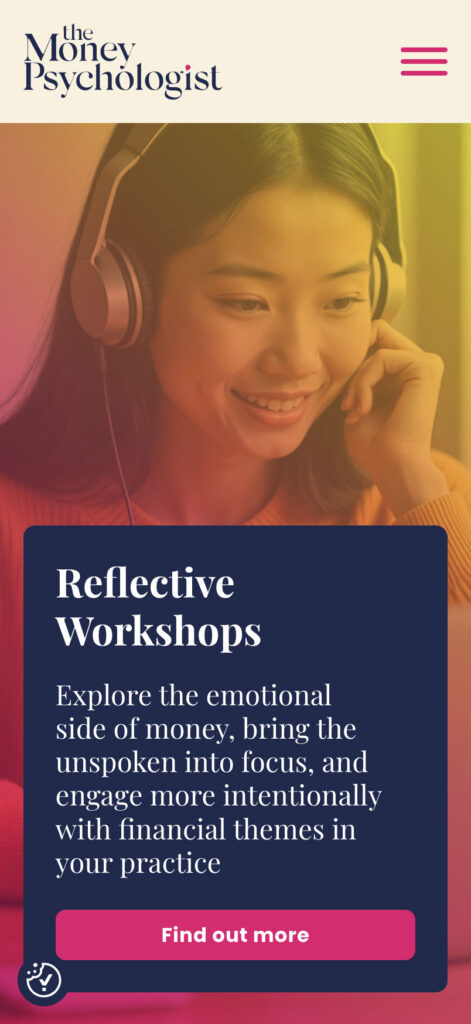 Screenshot from the Money Psychologist website page: Reflective Workshops
