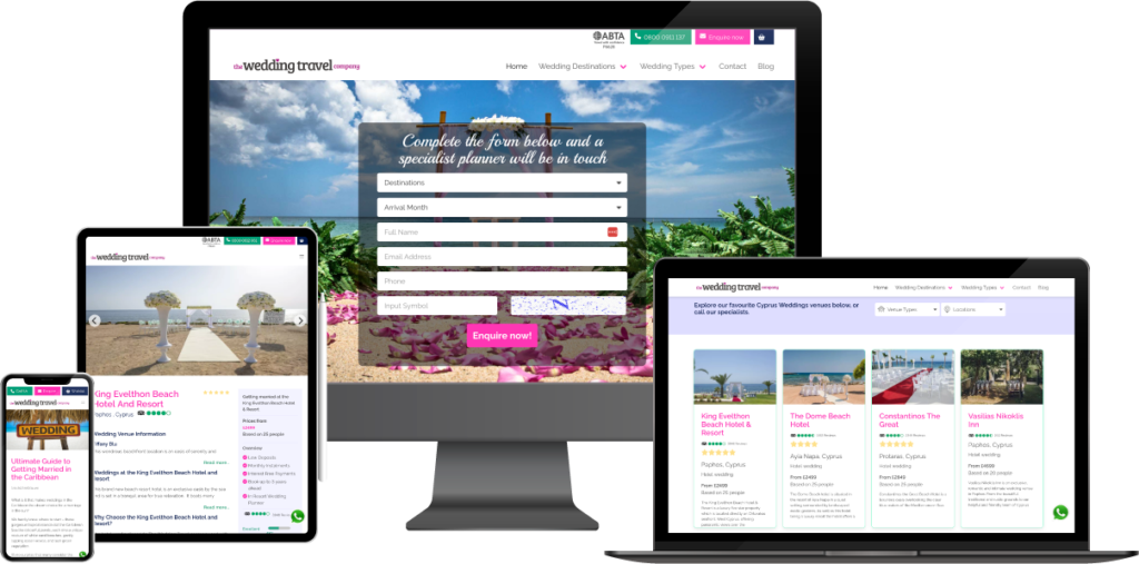 A mockup showing creative website design displayed on various devices